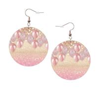 Rosa Glitter Palloncino Stampa Piercing Rotondo Orecchini In Pelle Set 1 Paio di Eleganti Orecchini In Pelle Penzolare Cerchio Per Le Donne Gioielli Regali, One Size, Poliestere