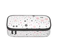 Rosa Grigio Bianco Moderno Polka Dot Pattern Grande Capacità Astuccio Cancelleria Storage Bag con Cerniera Ragazzi Ragazze Studenti Scuola, Nero , Taglia unica, Valigia