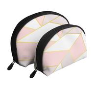 Rosa Grigio geometrico, Borsa per trucco a conchiglia Portamonete da donna Borsa da toilette piccola Borsa per cosmetici 2 pezzi