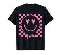Rosa Grunge Felice Viso Cuore Occhi Gocciolanti Sorriso Faccia Retro Maglietta