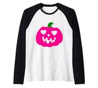Rosa Halloween Cuore Zucca Jack-o-Lantern Sinistro Haunt Maglia con Maniche Raglan
