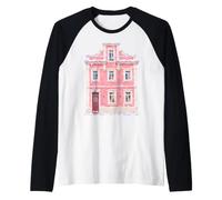 Rosa Inverno Casa Acquerello Snowy Village Casa Maglia con Maniche Raglan