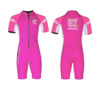 Rosa,L,Muta Shorty in Neoprene 2,5 mm per Bambini e Bambine, Muta Intera a Maniche Corte con Zip Frontale, Costume Termico con Protezione Solare UPF 50+ per Nuoto