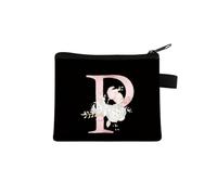 Rosa Lettera Fiore Stampa Borsa Carino Portatile Cerniera Chiave Sacchetto di Immagazzinaggio Piccola Tela Fresco Con Cerniera Bambini Moneta Borsa Frizione, P, Taglia unica