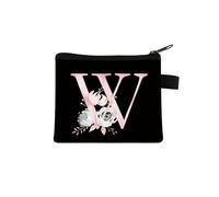Rosa Lettera Fiore Stampa Borsa Carino Portatile Cerniera Chiave Sacchetto di Immagazzinaggio Piccola Tela Fresco Con Cerniera Bambini Moneta Borsa Frizione, W, Taglia unica