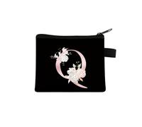 Rosa Lettera Fiore Stampa Borsa Carino Portatile Cerniera Chiave Sacchetto di Immagazzinaggio Piccola Tela Fresco Con Cerniera Bambini Moneta Borsa Frizione, q, Taglia unica