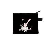Rosa Lettera Fiore Stampa Borsa Carino Portatile Cerniera Chiave Sacchetto di Immagazzinaggio Piccola Tela Fresco Con Cerniera Bambini Moneta Borsa Frizione, Z, Taglia unica