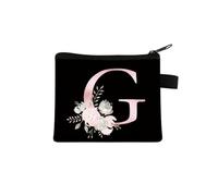 Rosa Lettera Fiore Stampa Borsa Carino Portatile Cerniera Chiave Sacchetto di Immagazzinaggio Piccola Tela Fresco Con Cerniera Bambini Moneta Borsa Frizione, G, Taglia unica