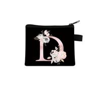 Rosa Lettera Fiore Stampa Borsa Carino Portatile Cerniera Chiave Sacchetto di Immagazzinaggio Piccola Tela Fresco Con Cerniera Bambini Moneta Borsa Frizione, D, Taglia unica