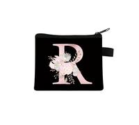 Rosa Lettera Fiore Stampa Borsa Carino Portatile Cerniera Chiave Sacchetto di Immagazzinaggio Piccola Tela Fresco Con Cerniera Bambini Moneta Borsa Frizione, R, Taglia unica