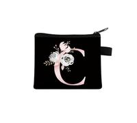 Rosa Lettera Fiore Stampa Borsa Carino Portatile Cerniera Chiave Sacchetto di Immagazzinaggio Piccola Tela Fresco Con Cerniera Bambini Moneta Borsa Frizione, C, Taglia unica