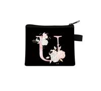 Rosa Lettera Fiore Stampa Borsa Carino Portatile Cerniera Chiave Sacchetto di Immagazzinaggio Piccola Tela Fresco Con Cerniera Bambini Moneta Borsa Frizione, u, Taglia unica