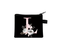 Rosa Lettera Fiore Stampa Borsa Carino Portatile Cerniera Chiave Sacchetto di Immagazzinaggio Piccola Tela Fresco Con Cerniera Bambini Moneta Borsa Frizione, L, Taglia unica