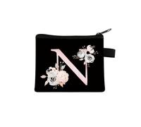 Rosa Lettera Fiore Stampa Borsa Carino Portatile Cerniera Chiave Sacchetto di Immagazzinaggio Piccola Tela Fresco Con Cerniera Bambini Moneta Borsa Frizione, N, Taglia unica