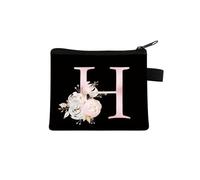 Rosa Lettera Fiore Stampa Borsa Carino Portatile Cerniera Chiave Sacchetto di Immagazzinaggio Piccola Tela Fresco Con Cerniera Bambini Moneta Borsa Frizione, H, Taglia unica