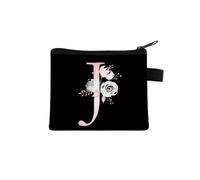 Rosa Lettera Fiore Stampa Borsa Carino Portatile Cerniera Chiave Sacchetto di Immagazzinaggio Piccola Tela Fresco Con Cerniera Bambini Moneta Borsa Frizione, J, Taglia unica