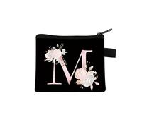 Rosa Lettera Fiore Stampa Borsa Carino Portatile Cerniera Chiave Sacchetto di Immagazzinaggio Piccola Tela Fresco Con Cerniera Bambini Moneta Borsa Frizione, M, Taglia unica