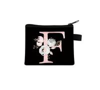 Rosa Lettera Fiore Stampa Borsa Carino Portatile Cerniera Chiave Sacchetto di Immagazzinaggio Piccola Tela Fresco Con Cerniera Bambini Moneta Borsa Frizione, F, Taglia unica