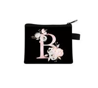 Rosa Lettera Fiore Stampa Borsa Carino Portatile Cerniera Chiave Sacchetto di Immagazzinaggio Piccola Tela Fresco Con Cerniera Bambini Moneta Borsa Frizione, B, Taglia unica