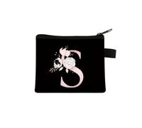 Rosa Lettera Fiore Stampa Borsa Carino Portatile Cerniera Chiave Sacchetto di Immagazzinaggio Piccola Tela Fresco Con Cerniera Bambini Moneta Borsa Frizione, S, Taglia unica