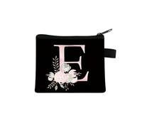 Rosa Lettera Fiore Stampa Borsa Carino Portatile Cerniera Chiave Sacchetto di Immagazzinaggio Piccola Tela Fresco Con Cerniera Bambini Moneta Borsa Frizione, E, Taglia unica