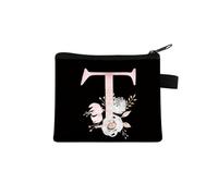Rosa Lettera Fiore Stampa Borsa Carino Portatile Cerniera Chiave Sacchetto di Immagazzinaggio Piccola Tela Fresco Con Cerniera Bambini Moneta Borsa Frizione, T, Taglia unica