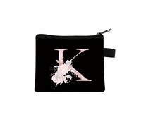 Rosa Lettera Fiore Stampa Borsa Carino Portatile Cerniera Chiave Sacchetto di Immagazzinaggio Piccola Tela Fresco Con Cerniera Bambini Moneta Borsa Frizione, K, Taglia unica