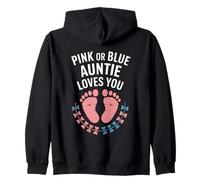 Rosa o Blu Auntie Loves You Gender Reveal Felpa con Cappuccio