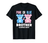 Rosa o Blu Brother Loves You Bear Gender Reveal Party Maglietta
