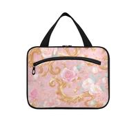 Rosa Oro Romantico Rosa Appeso Travel Makeup Bag per le Donne con Gancio, Designer Compatto Kit di Rasatura Borse per gli Uomini per Viaggio Must Haves Campeggio bolso de para Mujer L