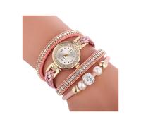 (Rosa)Orologi da polso da donna al quarzo analogico con cinturino in pelle e cristalli