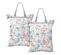 rosa pastello fiori blu lavanderia borsa da viaggio impermeabile bagnato asciutto borse per allenamento yoga 2 pezzi lavanderia sporca borsa da viaggio con manico