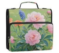 Rosa Peonia Fiori 1.5 Pollici 3 Anelli Ufficio Binder Organizzatore con Tracolla Laege Capacità Portfolio Raccoglitore per Studente Medio Paquete de gestión de documentos
