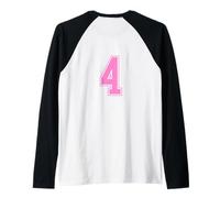 Rosa Pink Numero 4 Uniforme Numerata Squadra Sportivo Maglia con Maniche Raglan