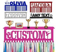 Rosa Porta medaglie personalizzato con ganci per nome, espositore per premi e nastri, da parete, per ginnastica, corridori, ragazzi, ragazze, bambini, regalo sportivo, espositore per medaglie in