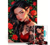 Rosa - Principessa elfa tra le rose Puzzle da 1000 pezzi per adulti, per migliorare la memoria, per un piacevole svago, design, assemblaggio, pezzo da collezione (38x26cm)