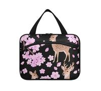 Rosa Romantico Giapponese Cherry Blossom Deer Hanging Bag Viaggio Cosmetici Bag con gancio, Designer Impermeabile articoli da toeletta Borsa per Viaggi Must Camping bolso de para Mujer L
