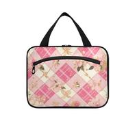 Rosa Romantico Rose Check Hanging Borse per le donne che viaggiano con gancio, Kit da barba lavabile di design Borse per gli uomini per gli accessori per le donne Bagno bolsos para Hombre L