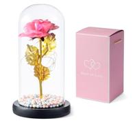 Rosa rosa dell'amore con Luci LED sotto Campana di Vetro - Fiore Artificiale per Regalo Romantico - Per Mamma, Moglie, Fidanzata - Festa della Mamma, Compleanno, Anniversario, Natale