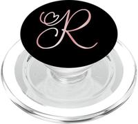 Rosa rosa lettera R monogramma fantasia corsivo iniziale su nero PopSockets PopGrip per MagSafe