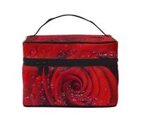 Rosa Rossa Con Gocce D'acqua Macro Di Luce Naturale, Borsa per il trucco Borsa per cosmetici Borsa da viaggio portatile da viaggio Astuccio per matite