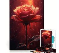 Rosa rossa con gocce di rugiada, puzzle da 1000 pezzi per adolescenti, stimola la memoria, favorisce la calma, crea un'atmosfera rilassante e crea una piacevole sorpresa (38x52cm)