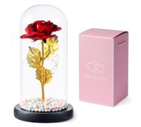 Rosa rossa dell'amore con Luci LED sotto Campana di Vetro - Fiore Artificiale per Regalo Romantico - Per Mamma, Moglie, Fidanzata - Festa della Mamma, Compleanno, Anniversario, Natale
