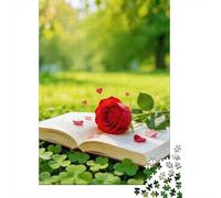 Rosa rossa e libro Puzzle Prateria 1000 Tessere Cartone Resistente Per Uomo E Donna, Stimolante Tempo Libero, Regalo Compleanno Premium Immagini Vibranti 52x38cm/1000pcs