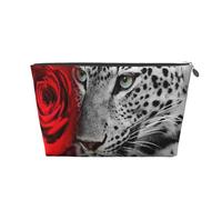 Rosa rossa leopardata, Borsa da toilette Borsa per trucco Borsa per cosmetici Borsa da toilette da viaggio portatile
