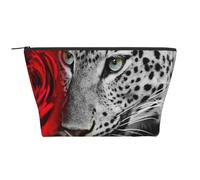 Rosa rossa leopardata, Borsa da toilette Borsa per trucco Borsa per cosmetici Borsa da toilette da viaggio portatile