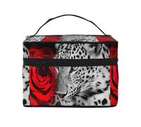 Rosa rossa leopardata, Borsa per il trucco Borsa per cosmetici Borsa da toilette da viaggio portatile Astuccio per matite Astuccio da toilette