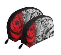 Rosa rossa leopardata, Borsa per trucco a conchiglia Portamonete da donna Borsa da toilette piccola Borsa per cosmetici 2 pezzi