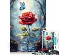 Rosa rossa nella foresta - Puzzle difficile per adulti, 1000 pezzi, gioco di logica e abilità, per tutta la famiglia, taglio preciso, opera d'arte da collezione (38x52cm)