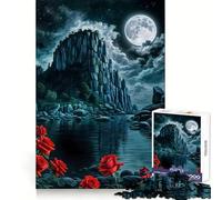 Rosa rossa nella notte di scogliera Puzzle da 1000 pezzi per adolescenti Gioco di puzzle Pensare insieme Divertente Taglio netto Arte da collezione (50x75cm)